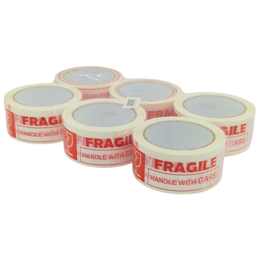 Lot de 6 rubans adhésifs Fragile Handle With Care – Ruban d’emballage rouge et blanc