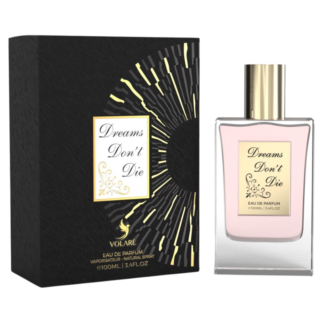 Dreams Don't Die Volaré 100ml Eau de Parfum bottle and packaging, featuring a sophisticated blend of floral and woody notes.