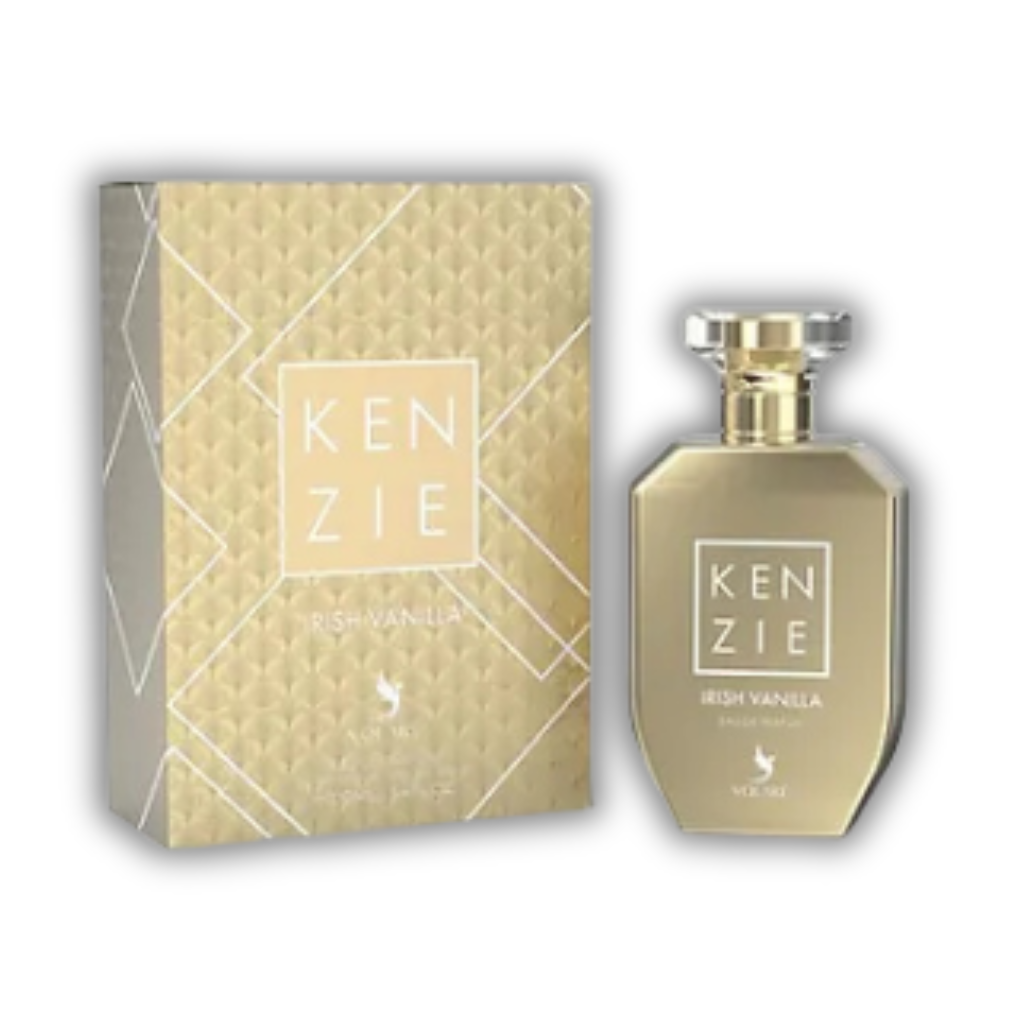 Kenzie Irish Vanilla Volaré 100ml eau de parfum with box and elegant bottle design.