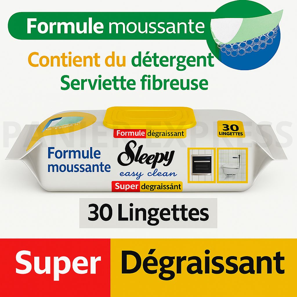 Lingettes Sleepy Super Dégraissantes Fibreuses – 30 pcs