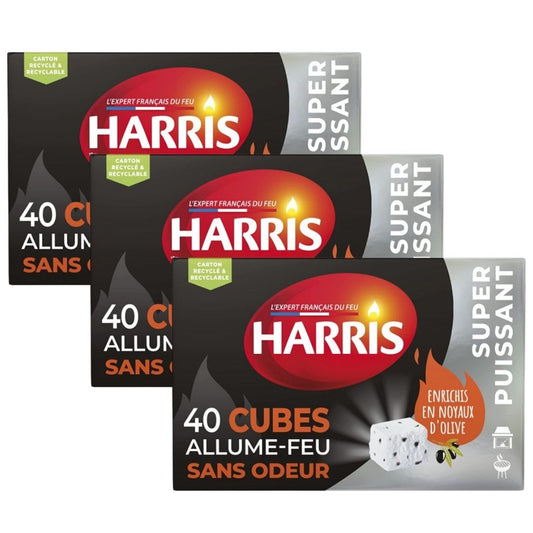 Lot de 3 Harris – 40 Cubes Allume-Feu Sans Odeur