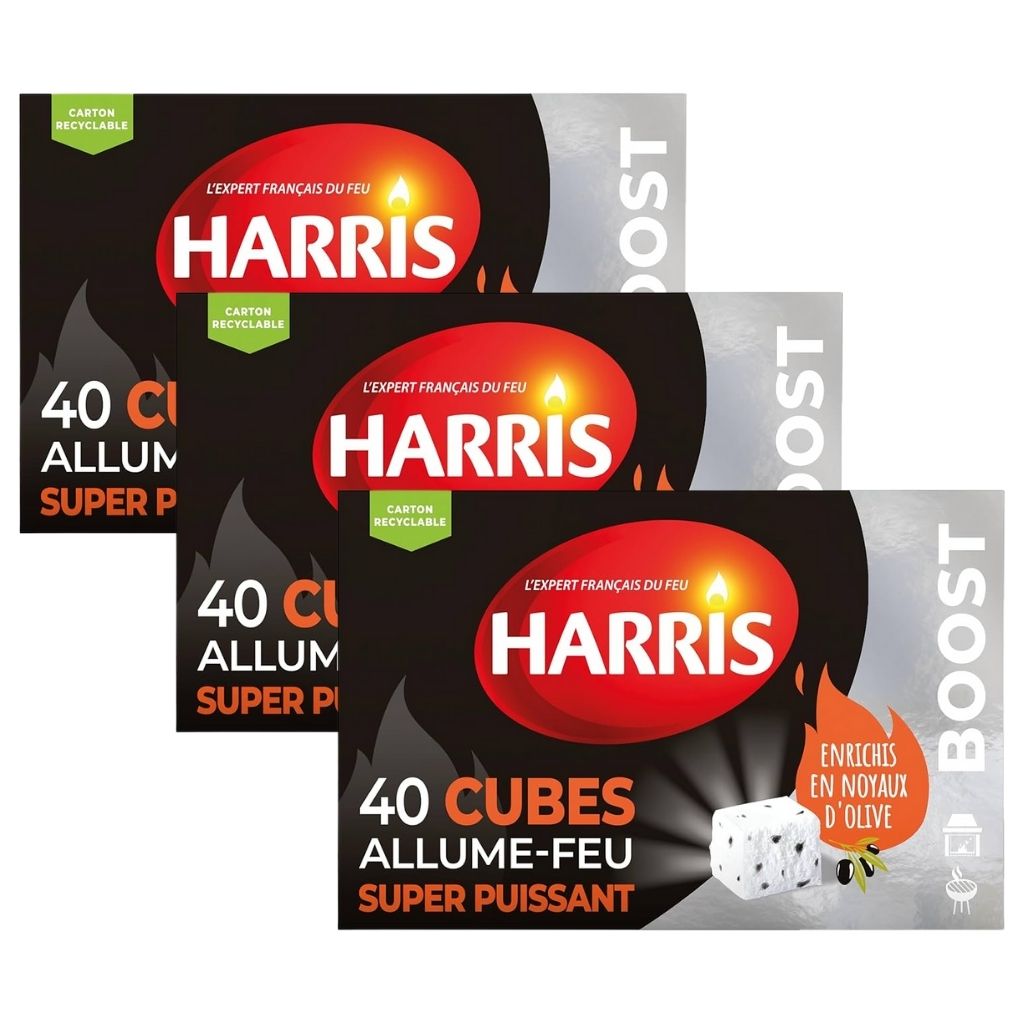 Lot de 3 Harris – 40 Cubes Allume-Feu Sans Odeur