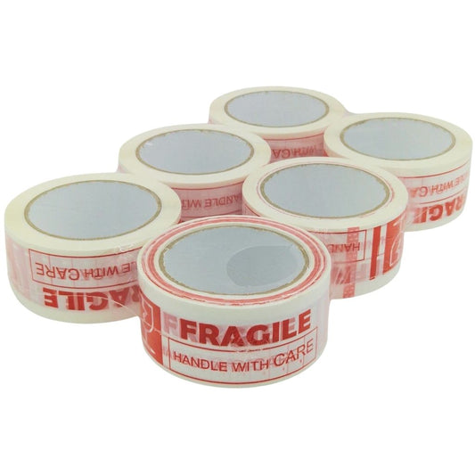 Lot de 6 rubans adhésifs Fragile Handle With Care – Ruban d’emballage rouge et blanc