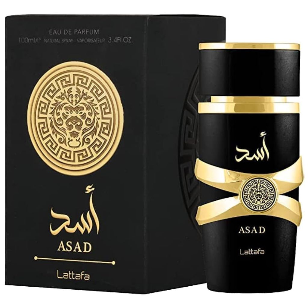 Asad - Lattafa 100ml Eau de Parfum, luxury Oriental fragrance in elegant black and gold bottle.